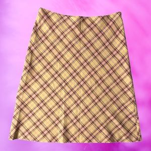 Tan and pink plaid skirt.